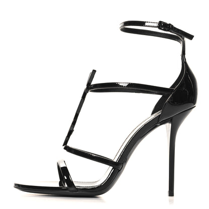 Saint Laurent Patent Cassandra 100 Ankle Strap Sandals 39 Black 1 of 10