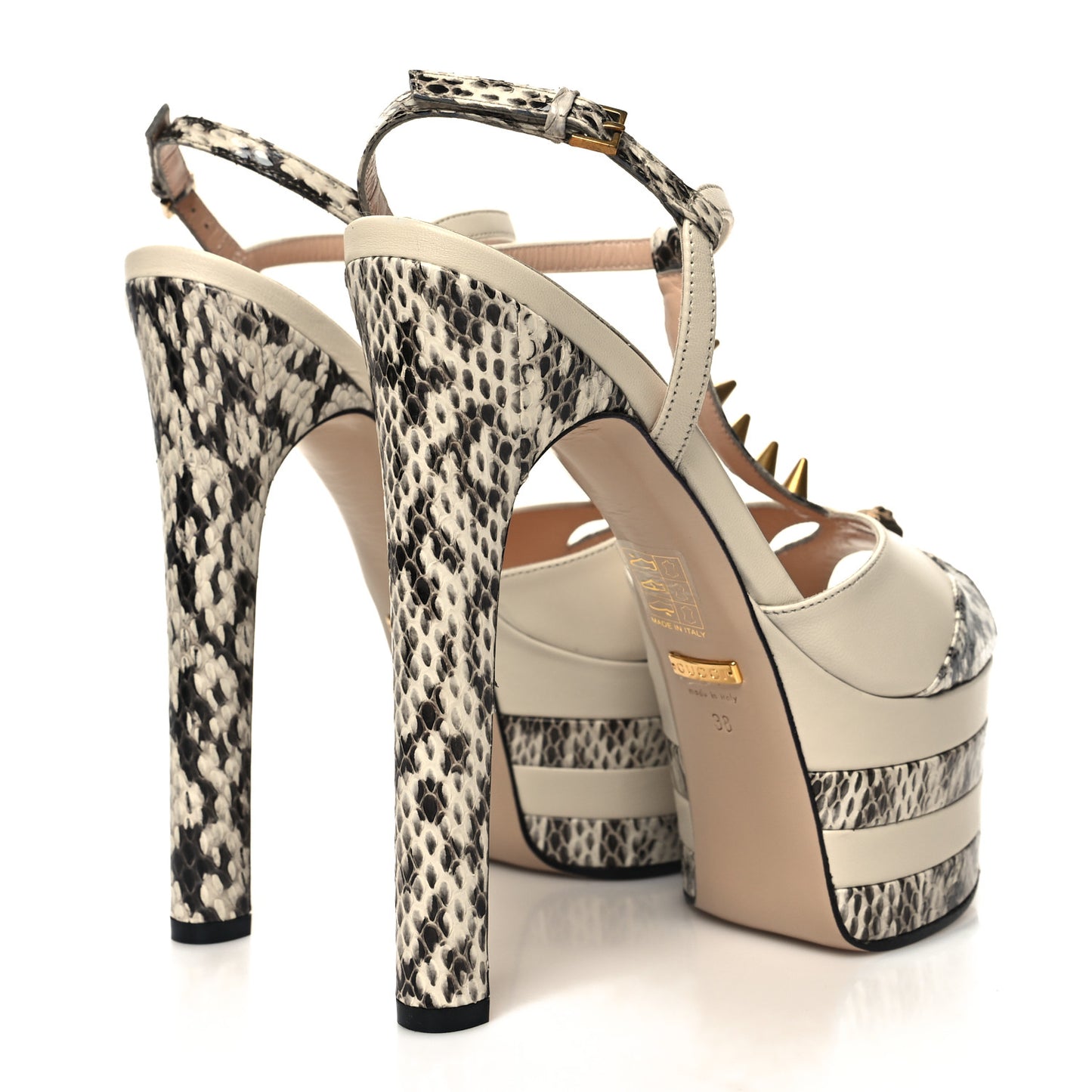 Elaphe Malaga Kid Angel T-Strap Platform High Heel Pumps 38 Roccia Mystic White