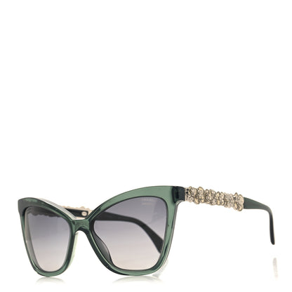 Chanel Acetate Polarized Camellia Cat Eye Sunglasses 71165 Green 1 of 8