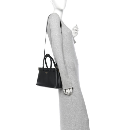 Prada Soft Grain Calfskin Small Double Belt Tote Black 2 of 9