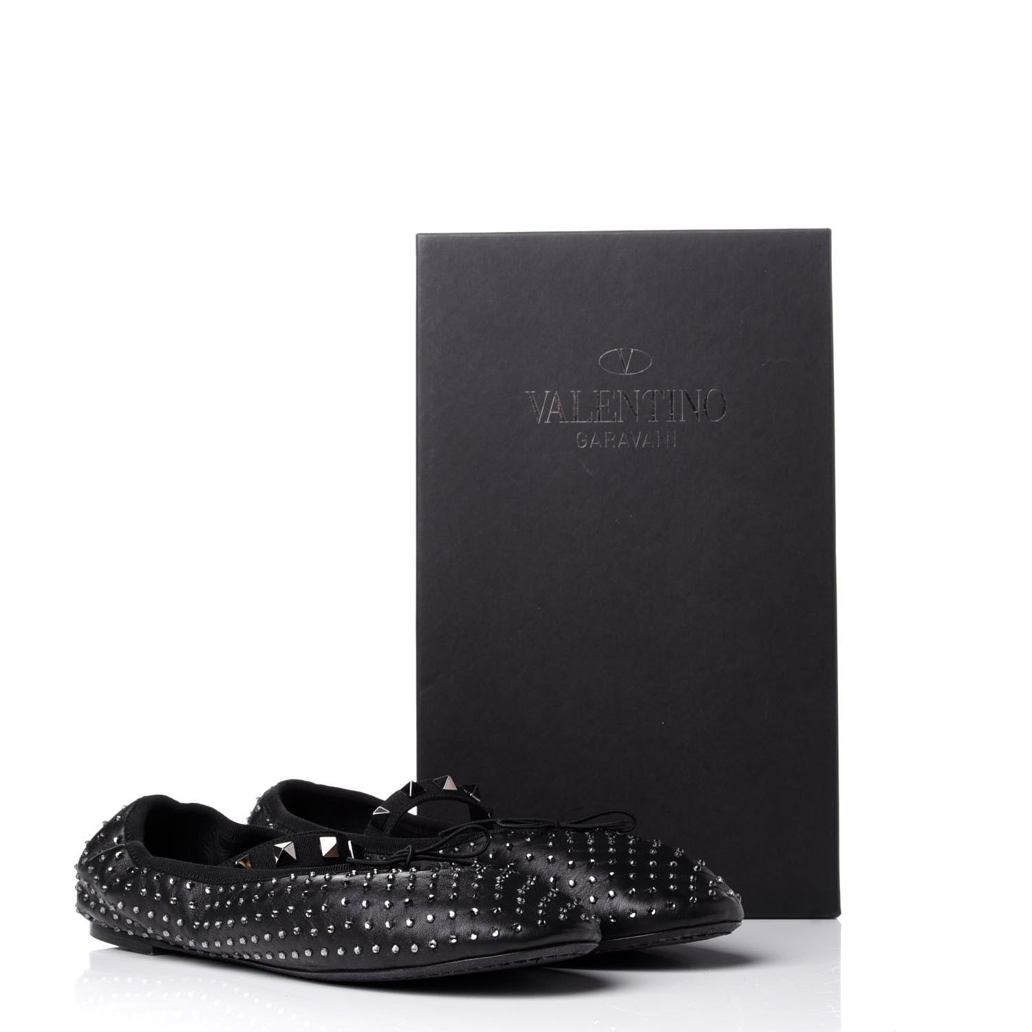 Valentino Garavani Nappa Crystal Studded Rockstud Cross Strap Ballerina Flats 39.5 Black 11 of 11