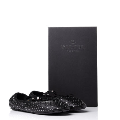 Valentino Garavani Nappa Crystal Studded Rockstud Cross Strap Ballerina Flats 39.5 Black 11 of 11