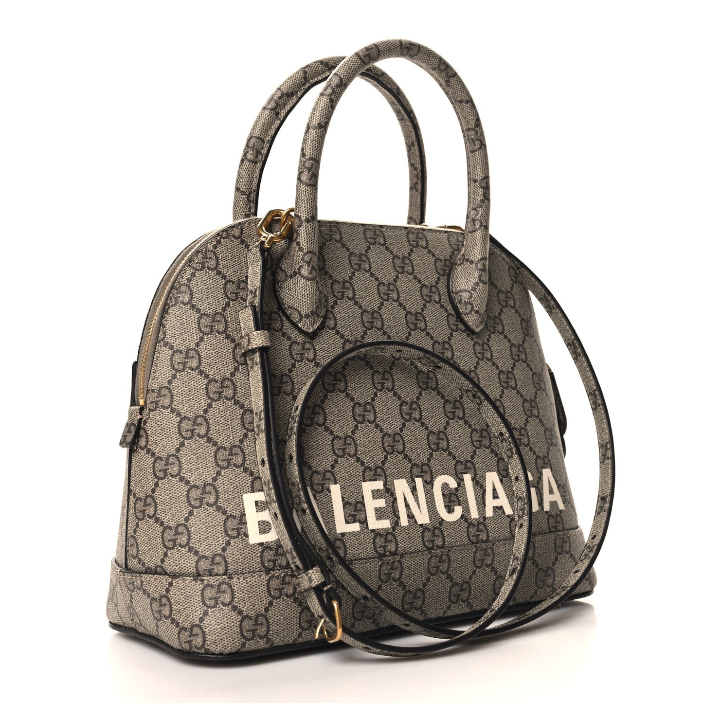 X GUCCI GG Supreme Monogram Small Ville Top Handle Beige Ebony