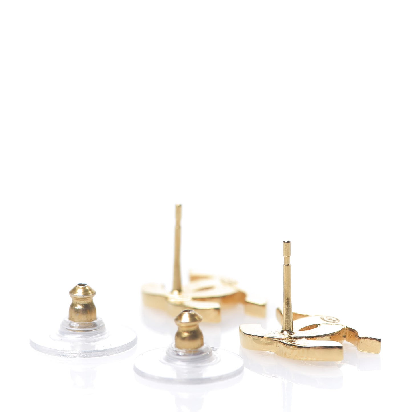 Metal CC Paris Button Stud Earrings Gold