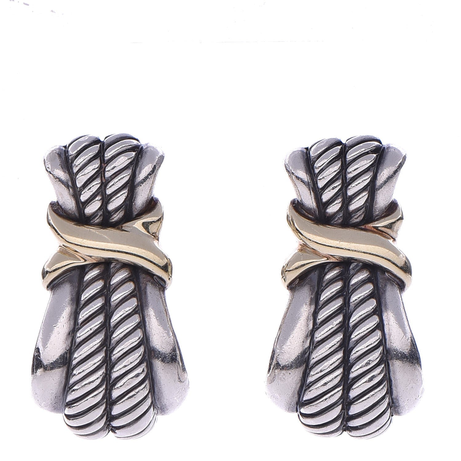 David Yurman Sterling Silver 14K Yellow Gold Classic Wheat Earrings 1 of 6