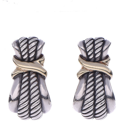 David Yurman Sterling Silver 14K Yellow Gold Classic Wheat Earrings 1 of 6
