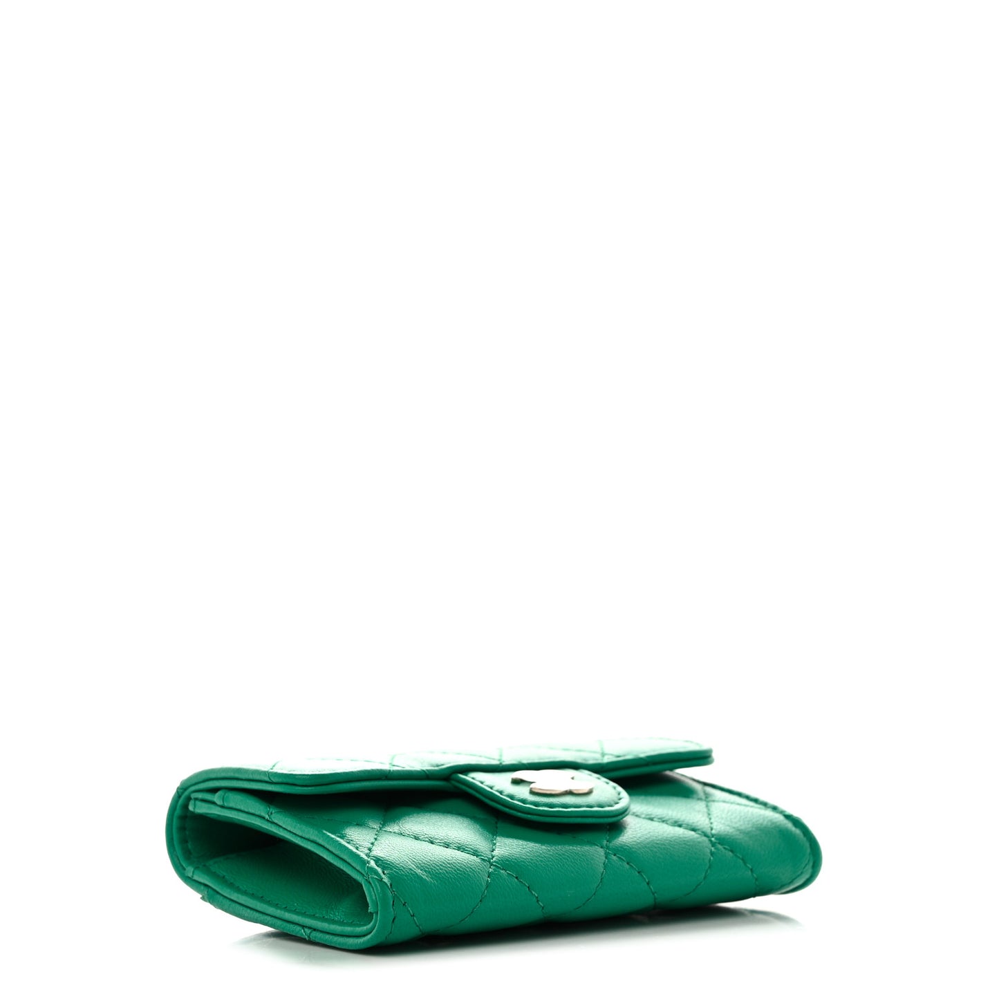 Lambskin Quilted Flap Card Holder Wallet Green