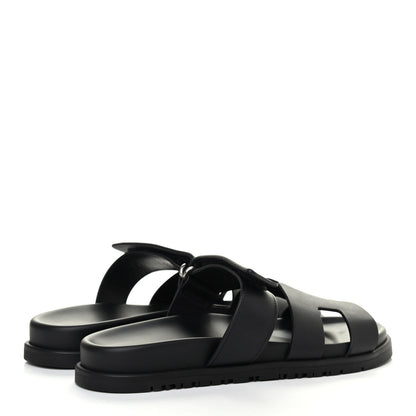 Hermes Calfskin Womens Chypre Sandals 37 Black 3 of 4