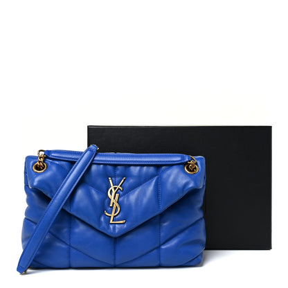 Saint Laurent Lambskin Quilted Small Loulou Puffer Monogram Chain Satchel Majorele Blue 19 of 19