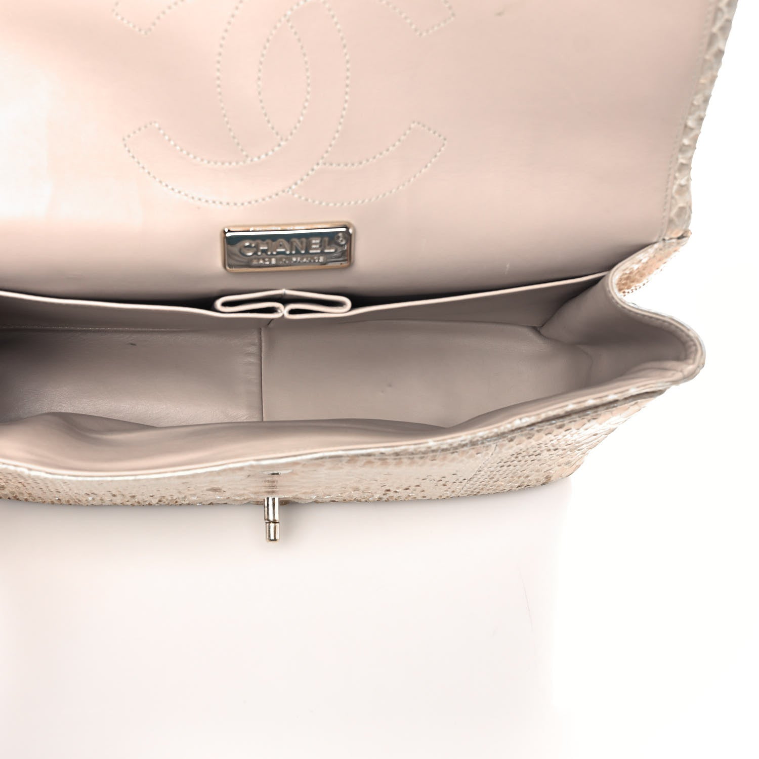 Chanel Metallic Snakeskin Jumbo Double Flap Light Beige 5 of 10