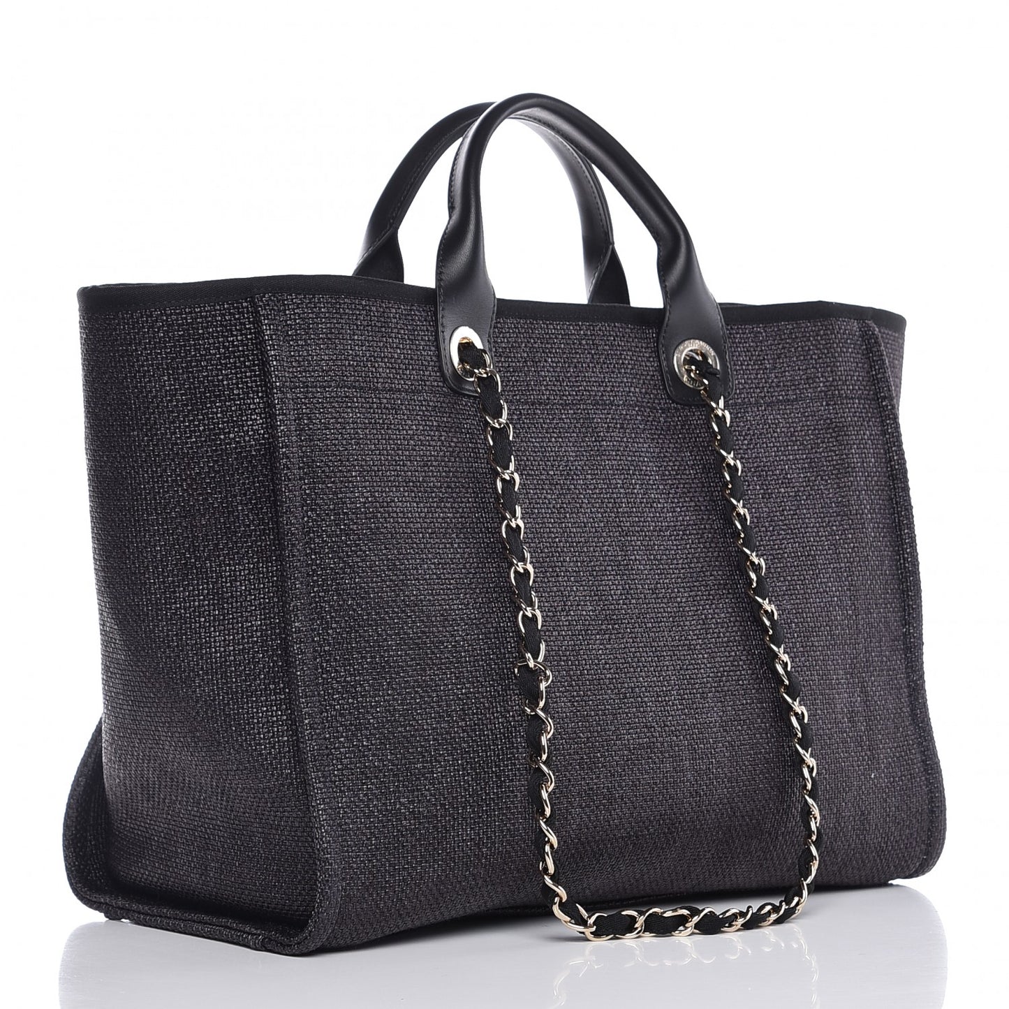 Woven Straw Raffia Large Deauville Tote Black