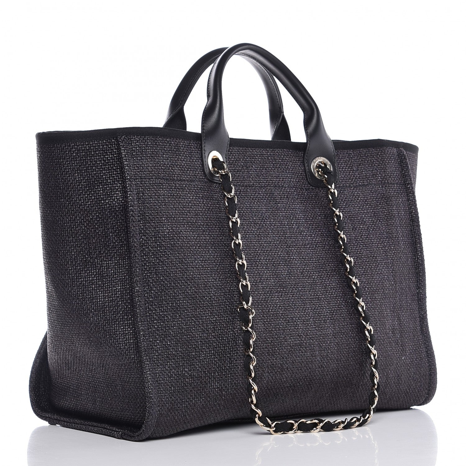 Chanel Woven Straw Raffia Large Deauville Tote Black 3 of 9