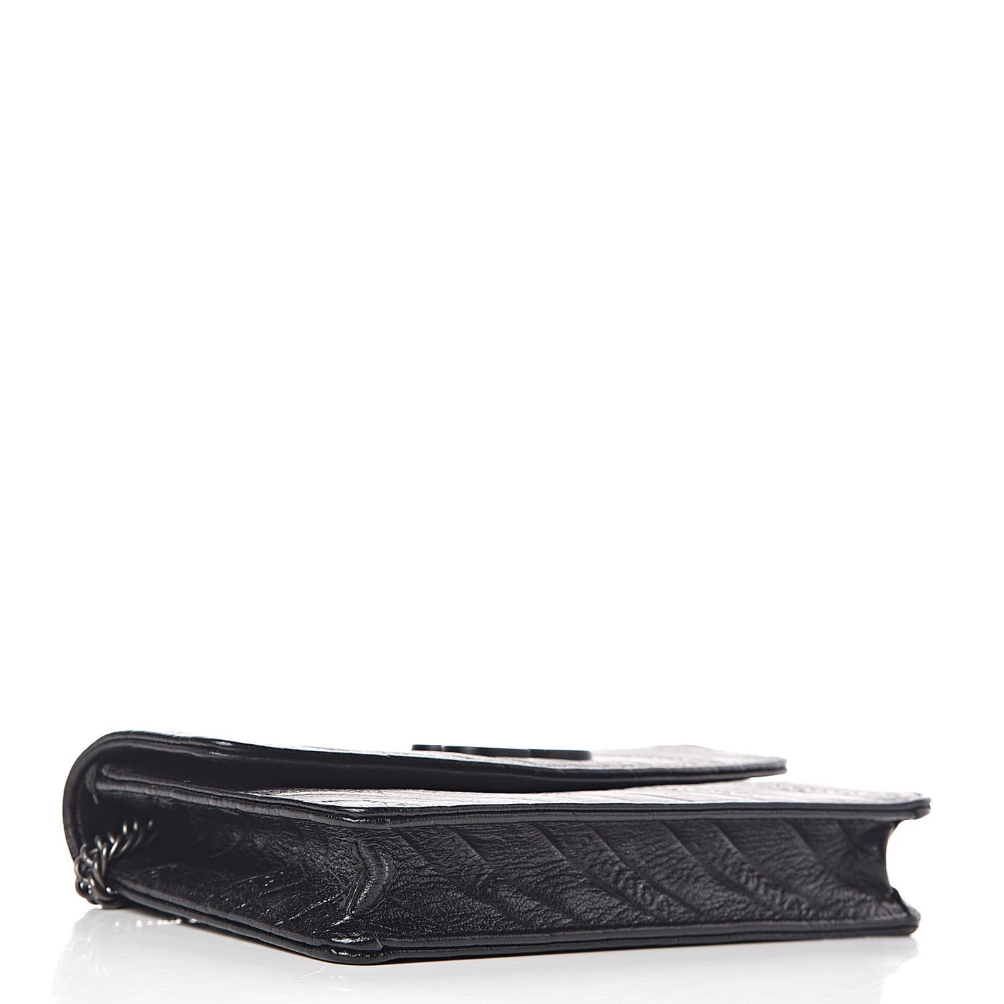 Shiny Goatskin Logo Embossed Monochrome BB Wallet On Chain Black