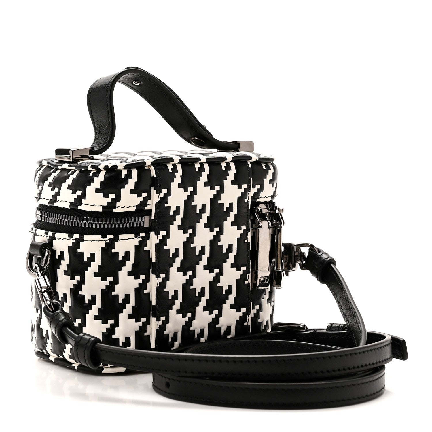Christian Dior Calfskin Macro Houndstooth Embossed Micro Lady Dior Vanity Case Black White 3 of 9