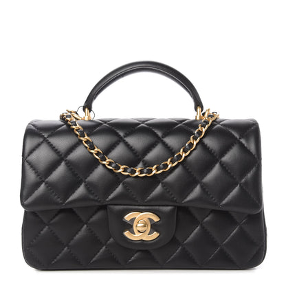 Chanel Lambskin Quilted Mini Top Handle Rectangular Flap Black 1 of 11