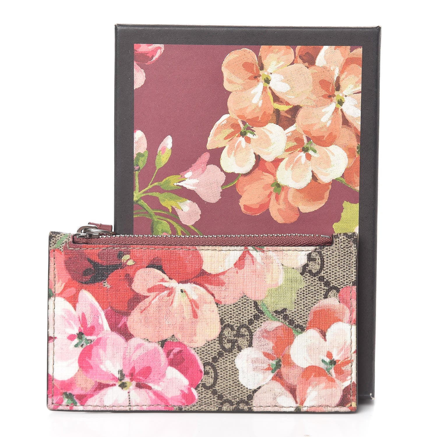Gucci GG Supreme Monogram Blooms Coin Case Card Holder Beige Multicolor Dry Rose 8 of 8