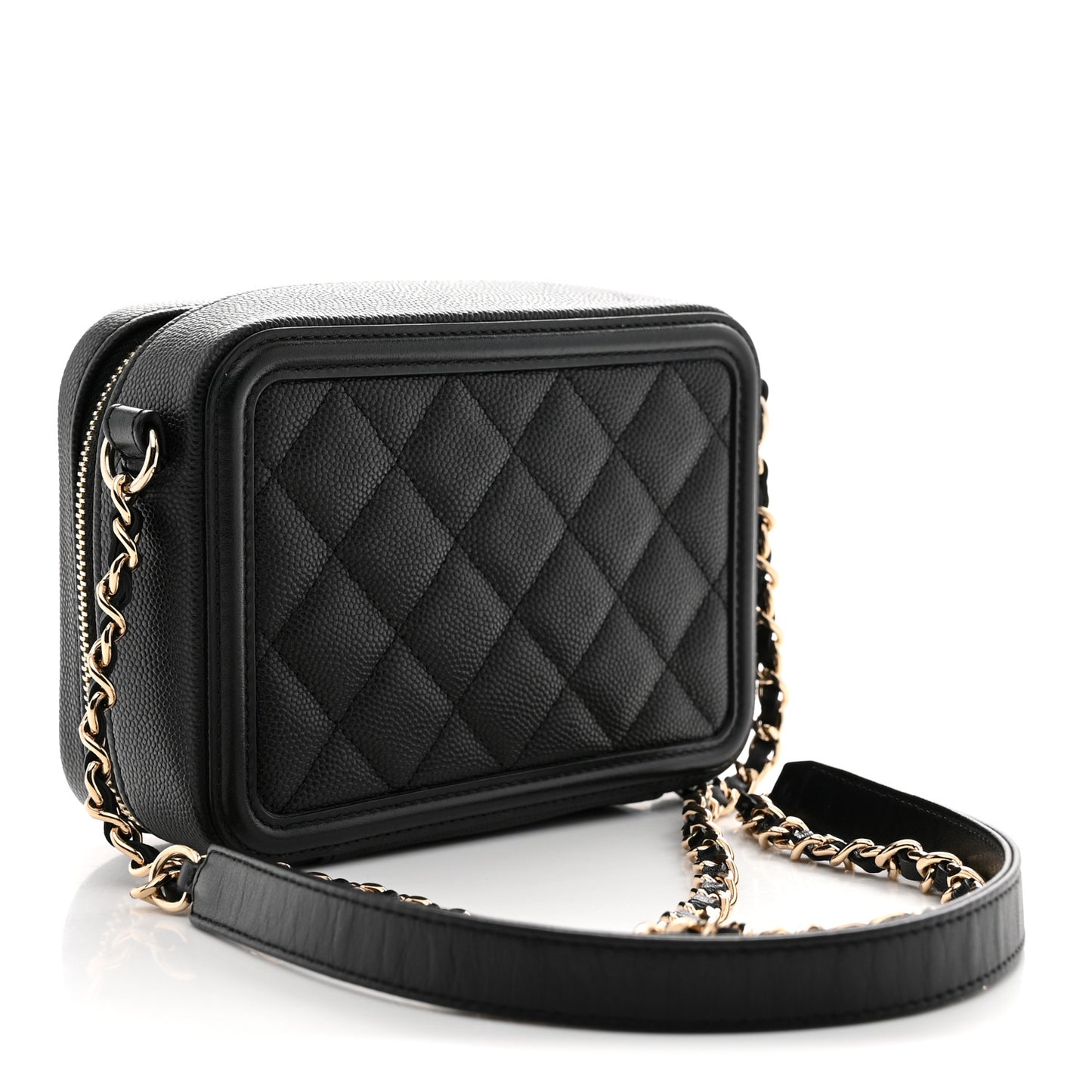 Caviar Quilted CC Filigree Vanity Clutch With Chain Black