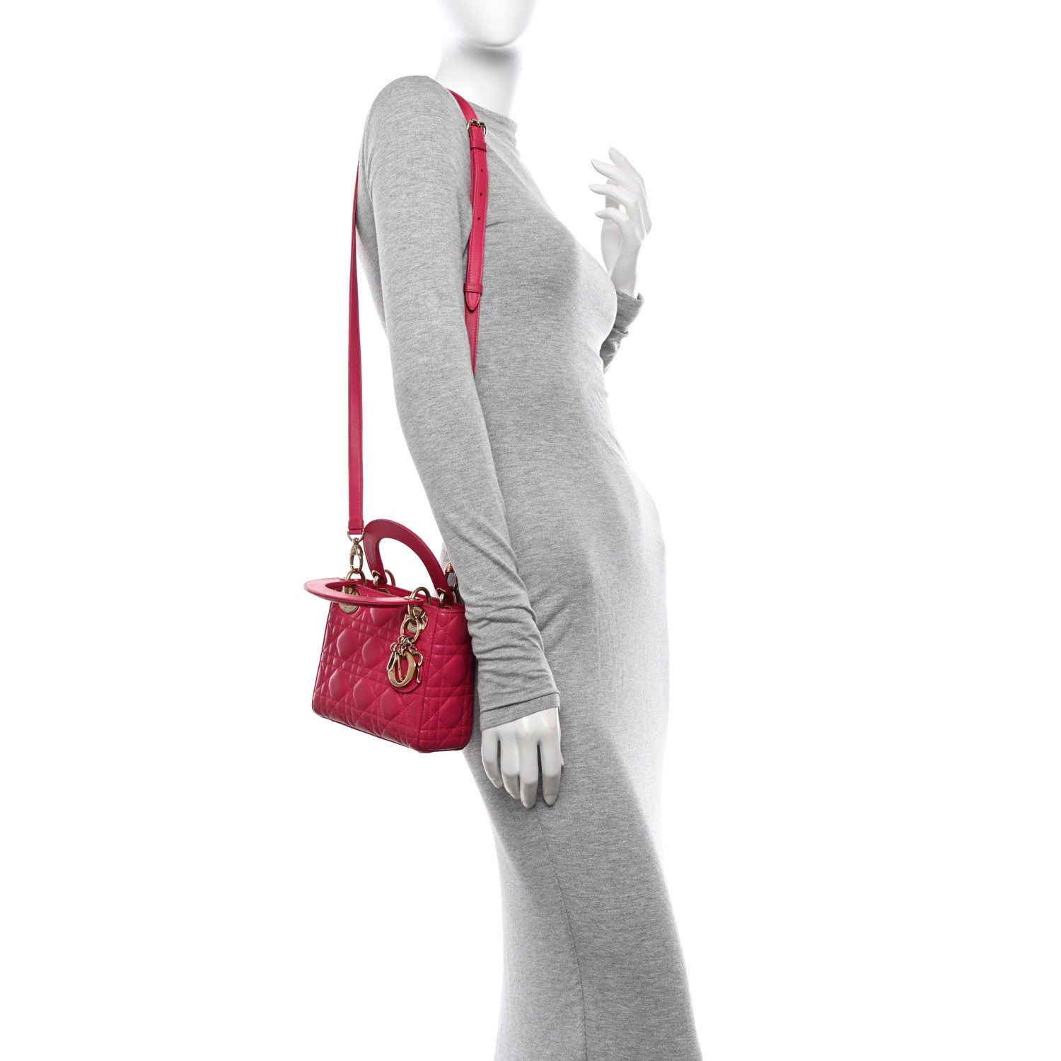 Christian Dior Lambskin Cannage Mini Lady Dior Fuchsia 2 of 15
