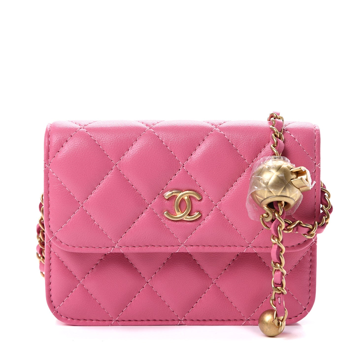 Lambskin Quilted Pearl Crush Clutch With Chain Pink