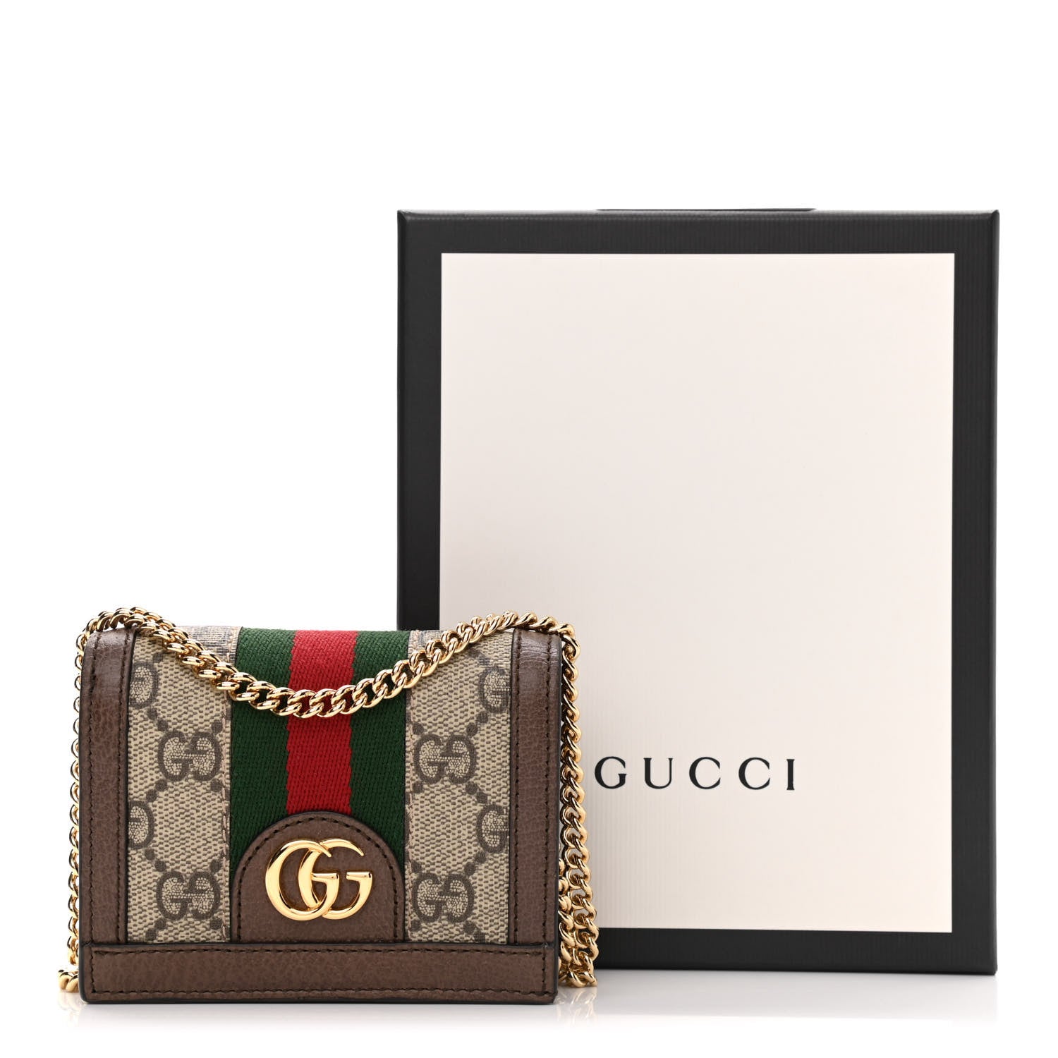 Gucci GG Supreme Monogram Web Ophidia Chain Card Case Wallet Beige New Acero 11 of 11