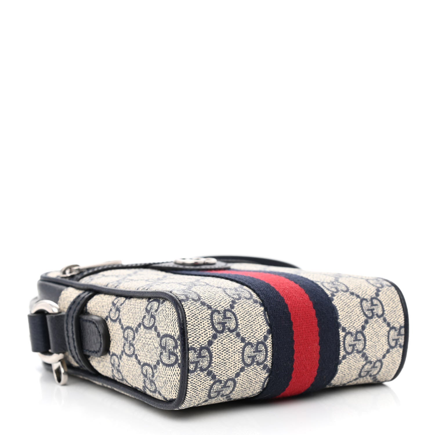 Gucci GG Supreme Monogram Textured Calfskin Web Mini Ophidia Messenger Beige Blue 4 of 10