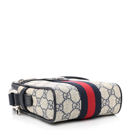 Gucci GG Supreme Monogram Textured Calfskin Web Mini Ophidia Messenger Beige Blue 4 of 10