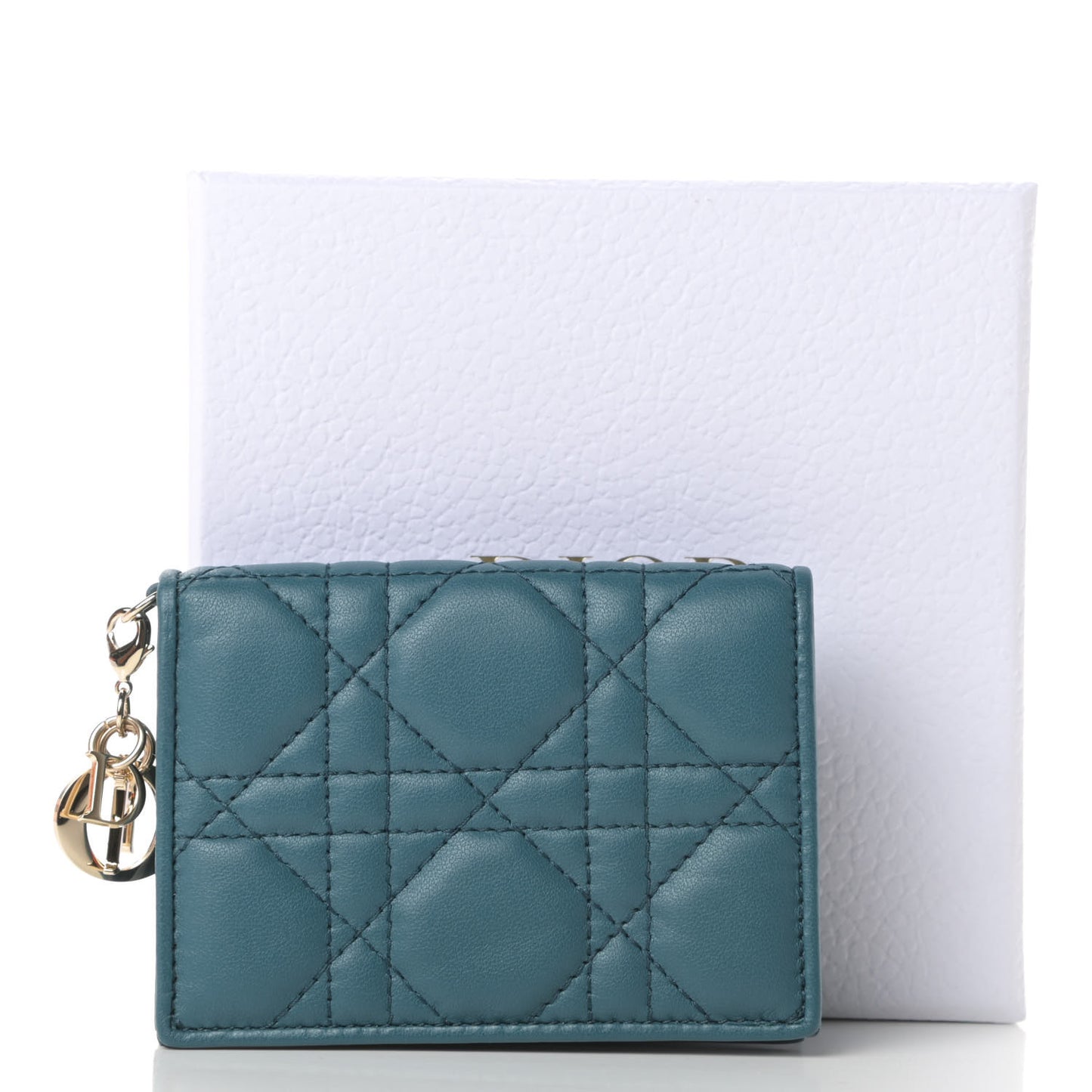 Lambskin Cannage Small Lady Dior Flap Card Holder Deep Ocean