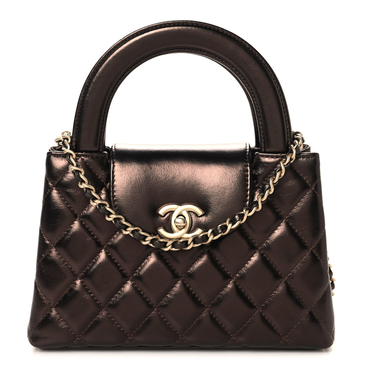 Chanel Metallic Aged Calfskin Quilted Nano Kelly Shopper Dark Brown 1 of 10