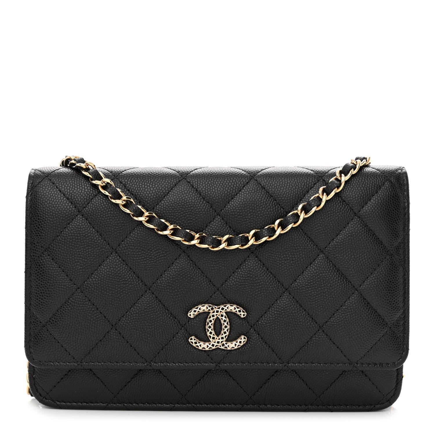Chanel Caviar Quilted Perforated Metal CC Wallet On Chain WOC Black 1 of 13