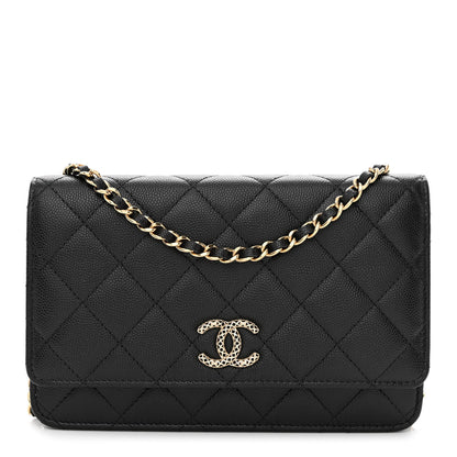 Chanel Caviar Quilted Perforated Metal CC Wallet On Chain WOC Black 1 of 13