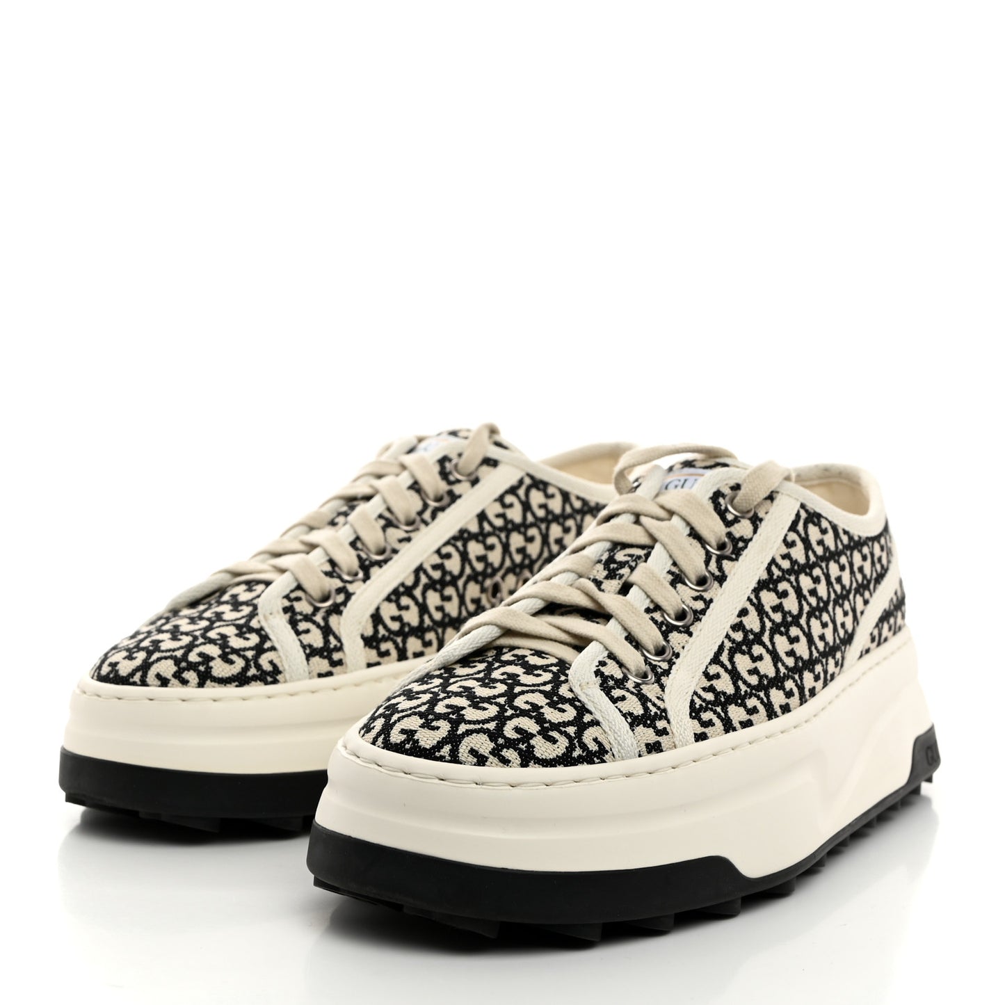 GG Monogram Jacquard Womens 1977 Tennis Platform 52mm Sneakers 38 Black Mystic White