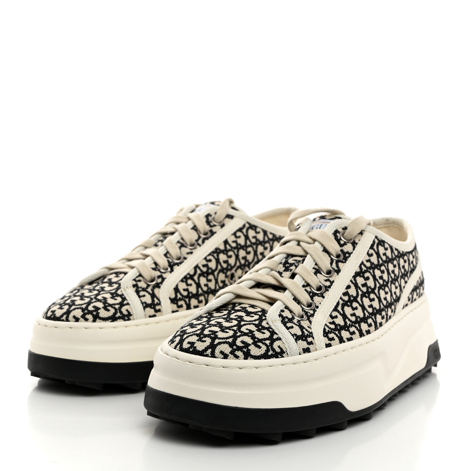 Gucci GG Monogram Jacquard Womens 1977 Tennis Platform 52mm Sneakers 38 Black Mystic White 3 of 8