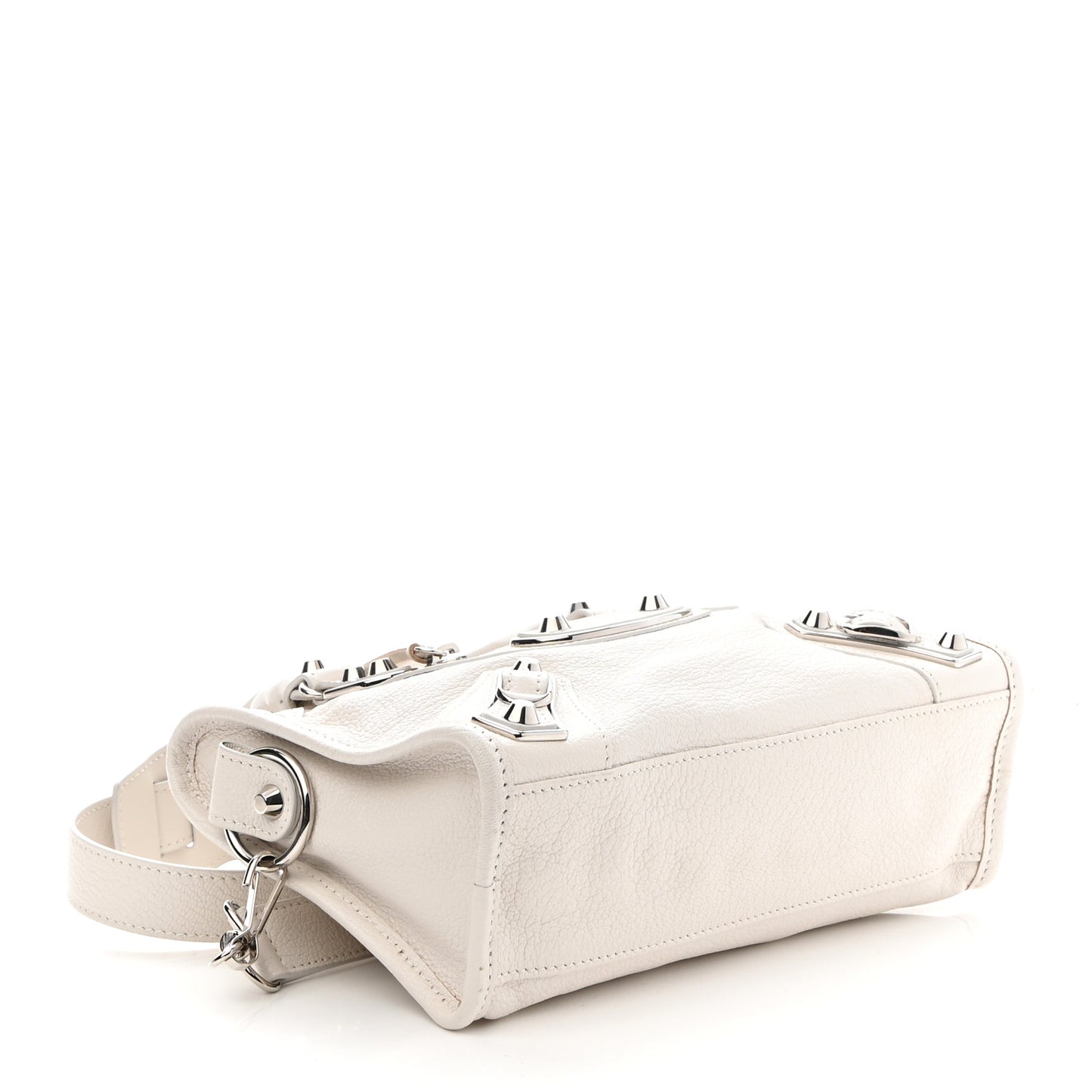 Shiny Goatskin Silver Metallic Edge Hardware Mini City Blanc Neige