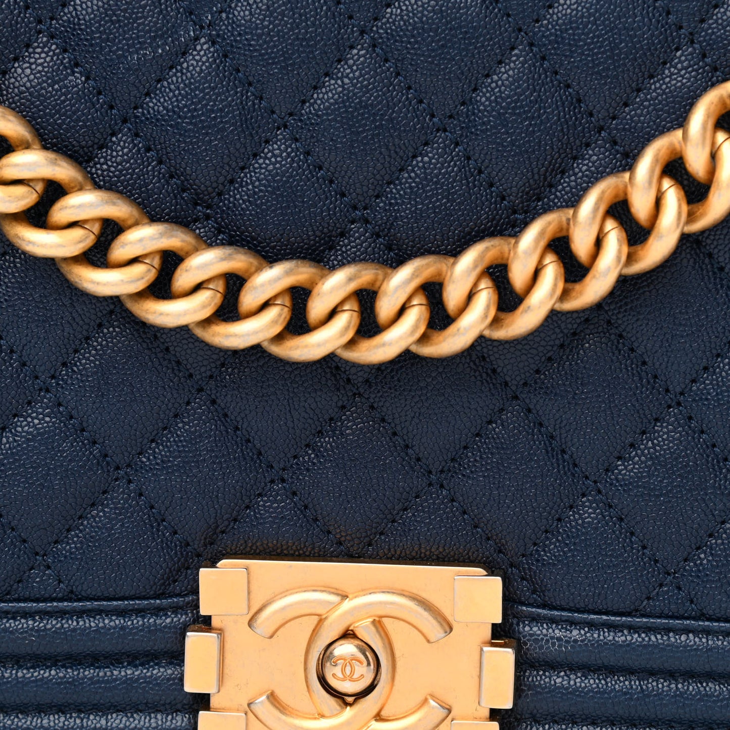 Caviar Quilted New Medium Boy Flap Dark Navy Blue