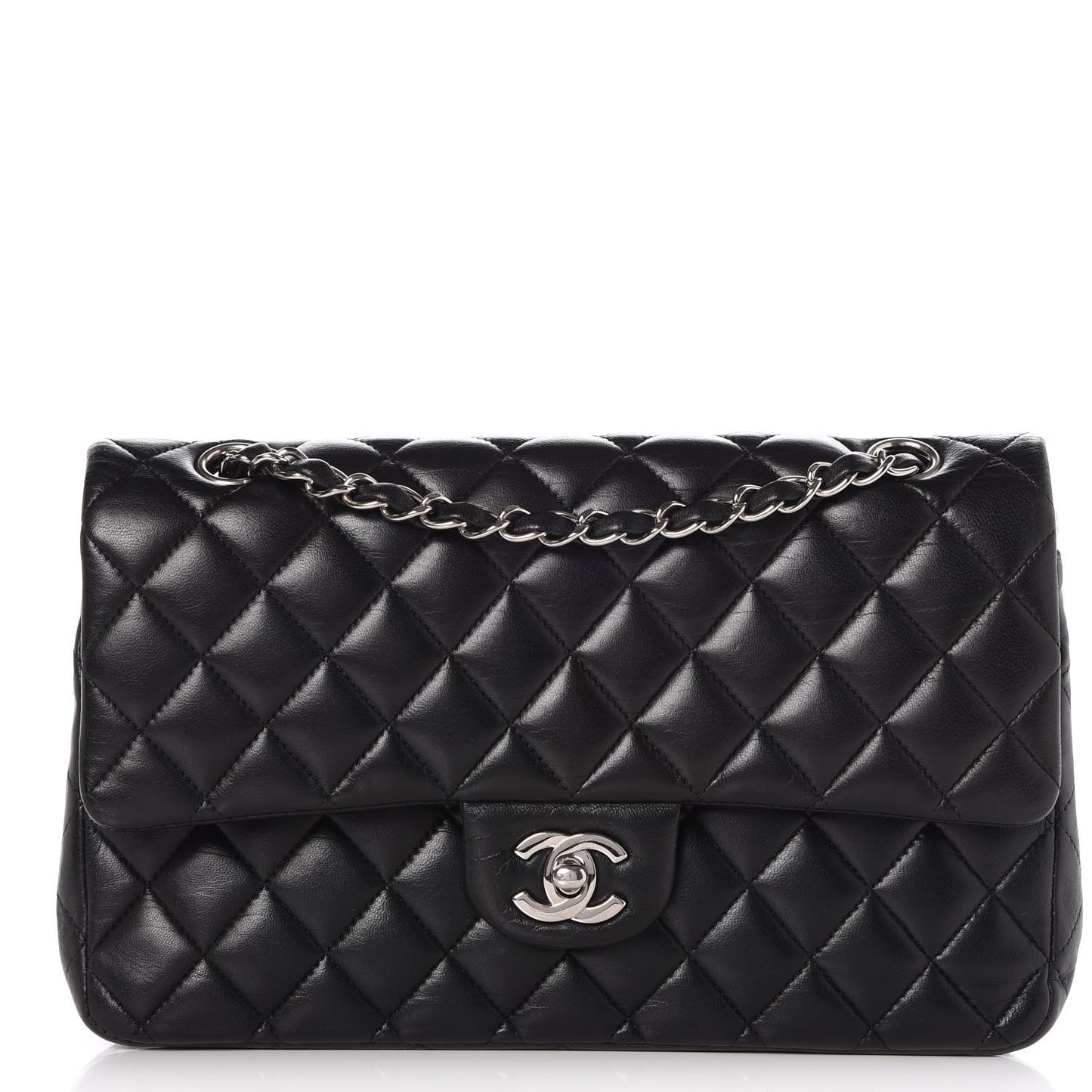 Lambskin Quilted Medium Double Flap Black