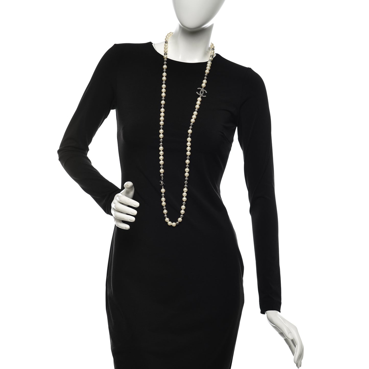 Ruthenium Pearl Beaded CC Long Necklace