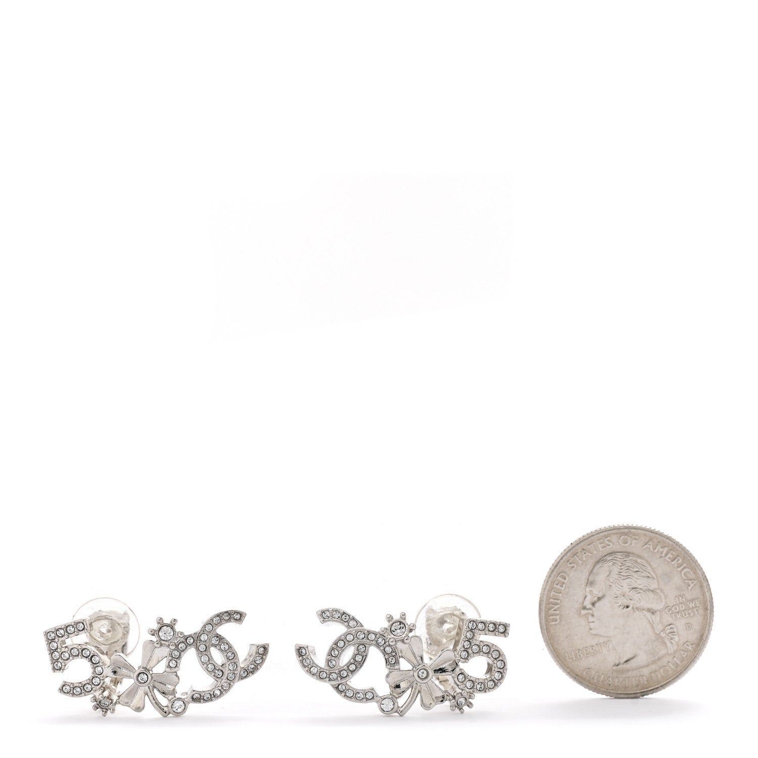 Chanel Metal Crystal No 5 Clover CC Clip On Drop Earrings Silver 2 of 5