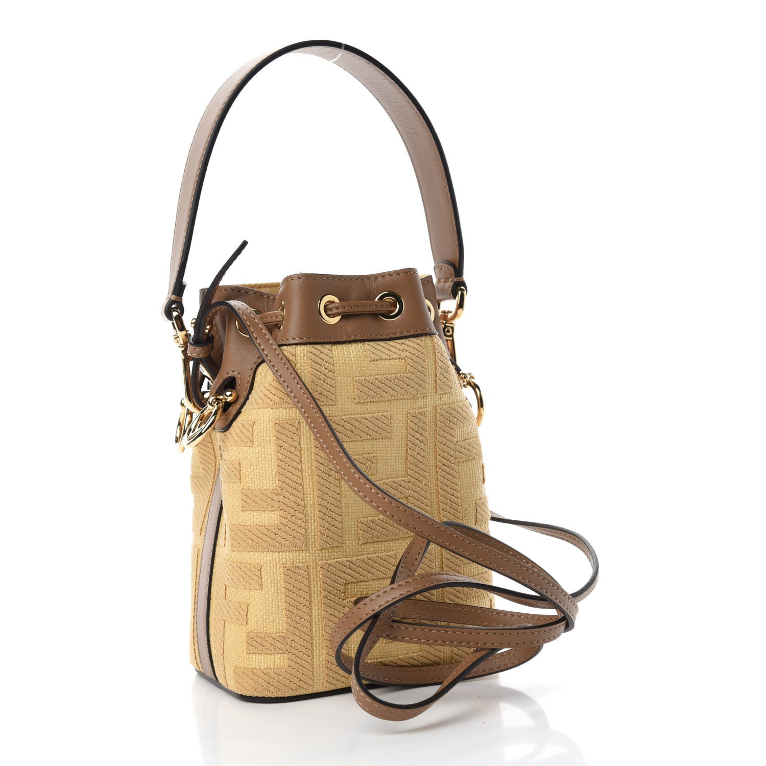 Fendi Raffia Vitello King Lucido F is Fendi FF Embroidered Mini Mon Tresor Bucket Bag Grano Sand 3 of 10
