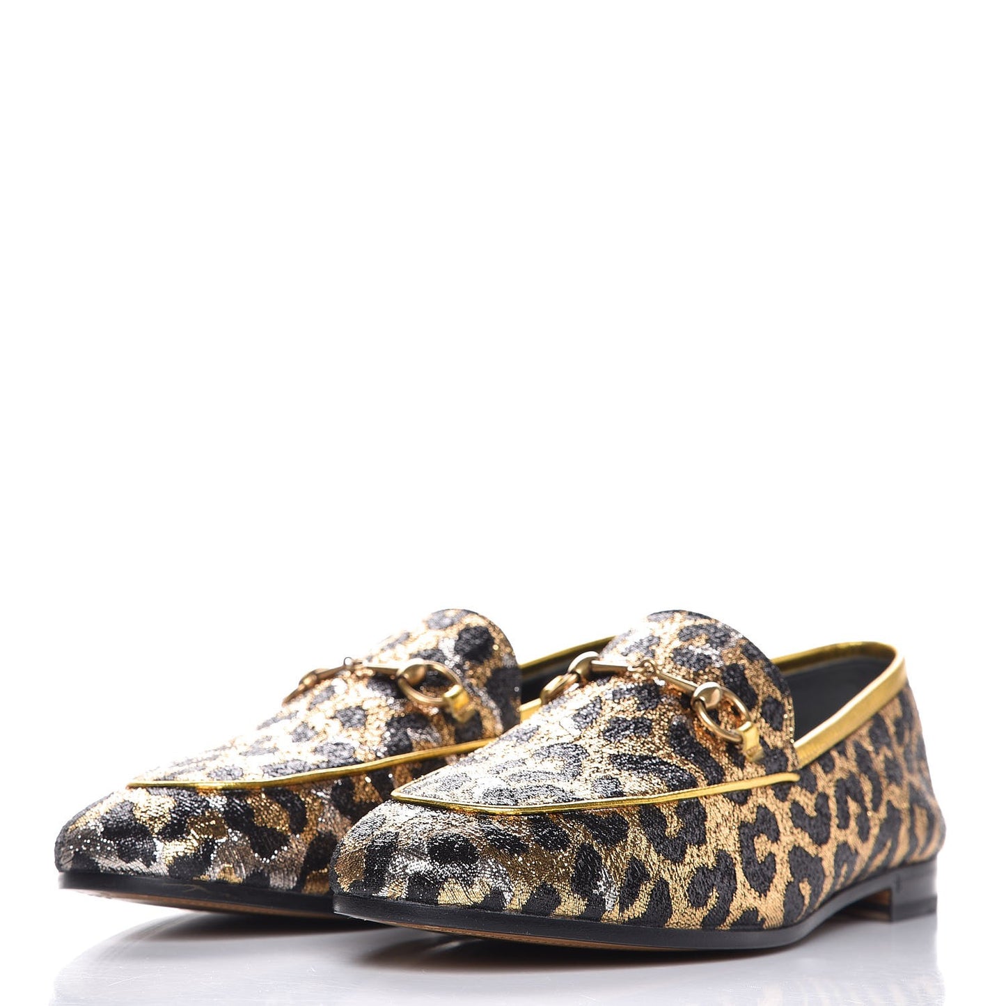 Jacquard Leopard Print Horsebit Jordaan Loafers 41 Gold