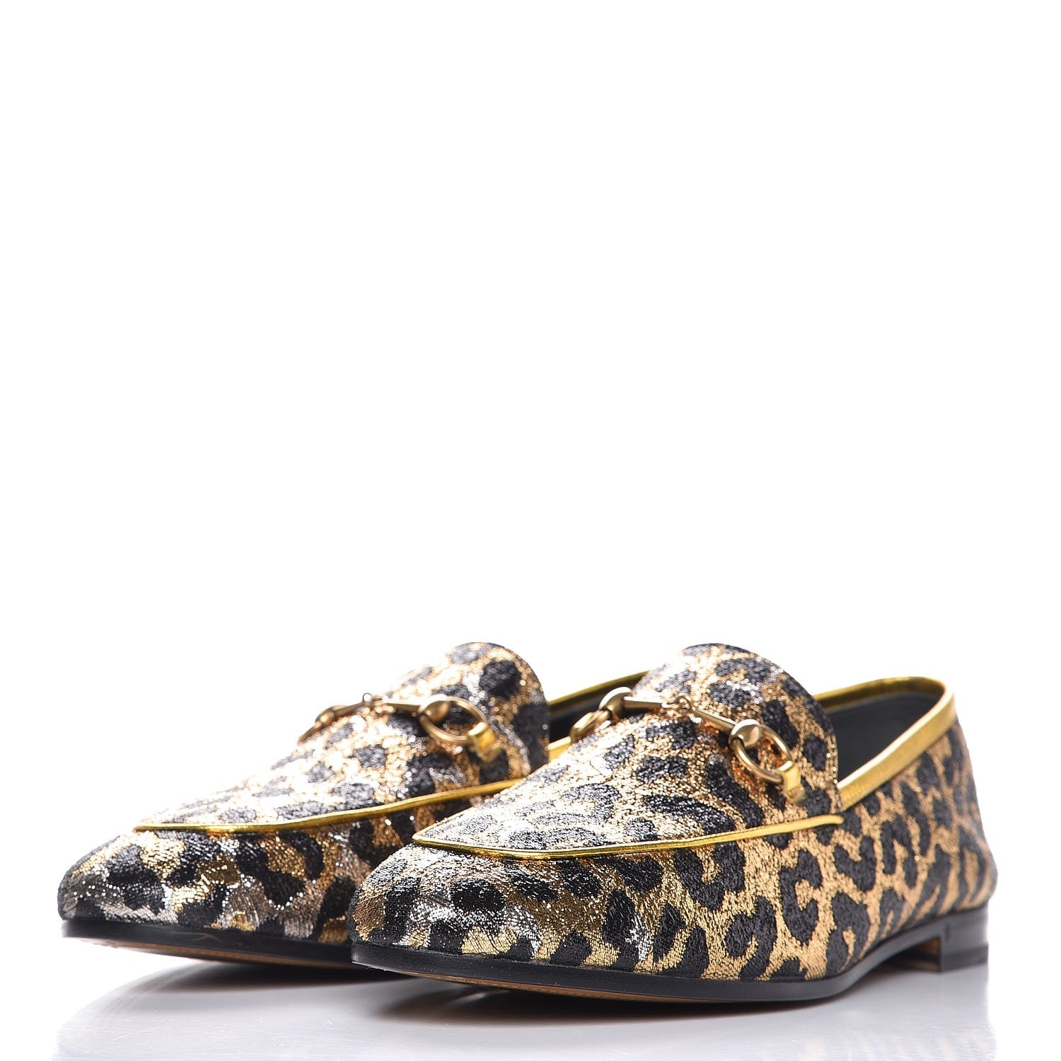 Gucci Jacquard Leopard Print Horsebit Jordaan Loafers 41 Gold 2 of 9