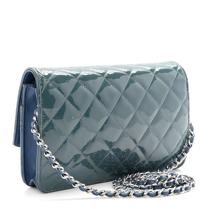 Chanel Patent Quilted Brilliant Wallet On Chain WOC Blue 3 of 12