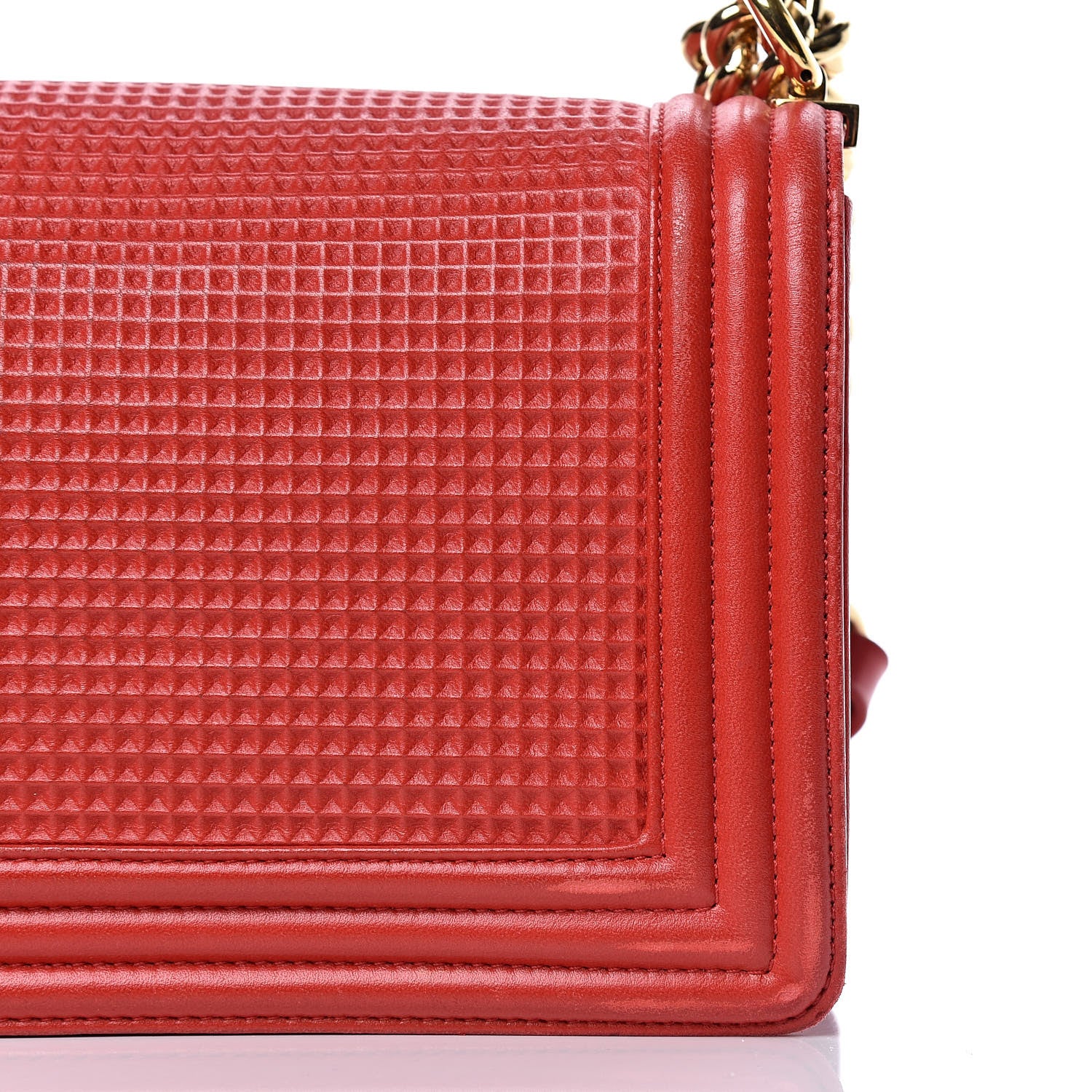 Chanel Lambskin Embossed Medium Boy Cube Flap Red 15 of 19