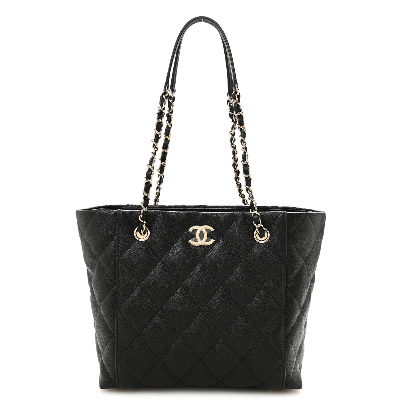 Caviar Quilted Small Shopping Tote Black