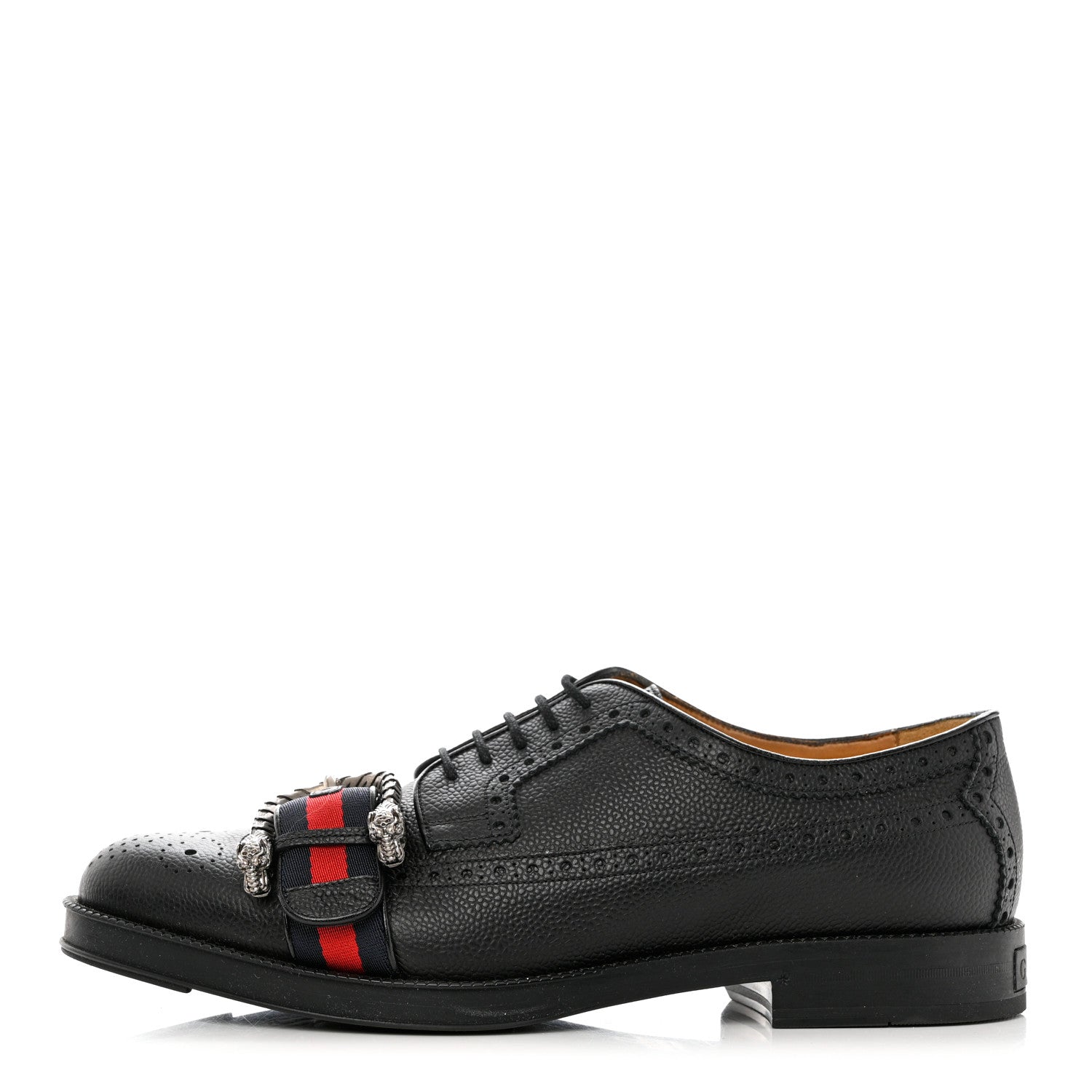Gucci Calfskin Web Mens Queercore Brogue Derby Loafers 9 Black 1 of 13