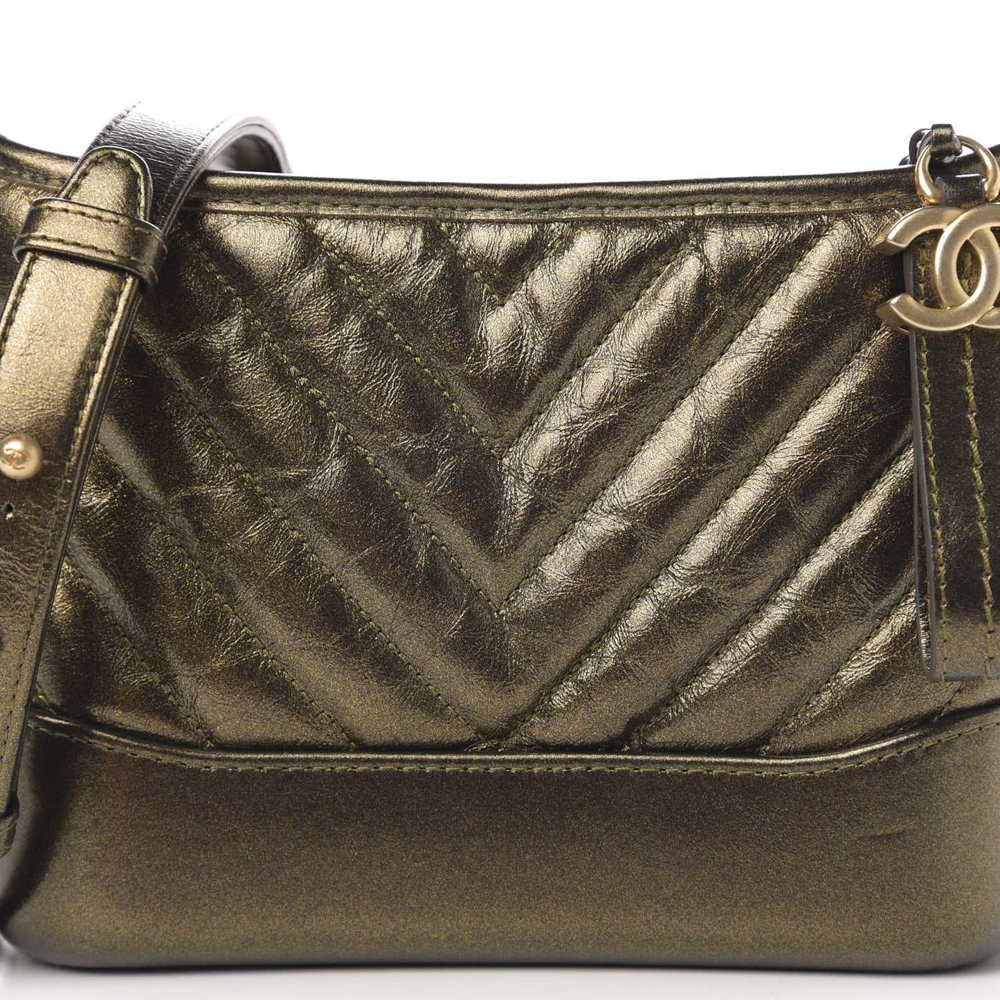 Metallic Calfskin Chevron Quilted Small Gabrielle Hobo Gold