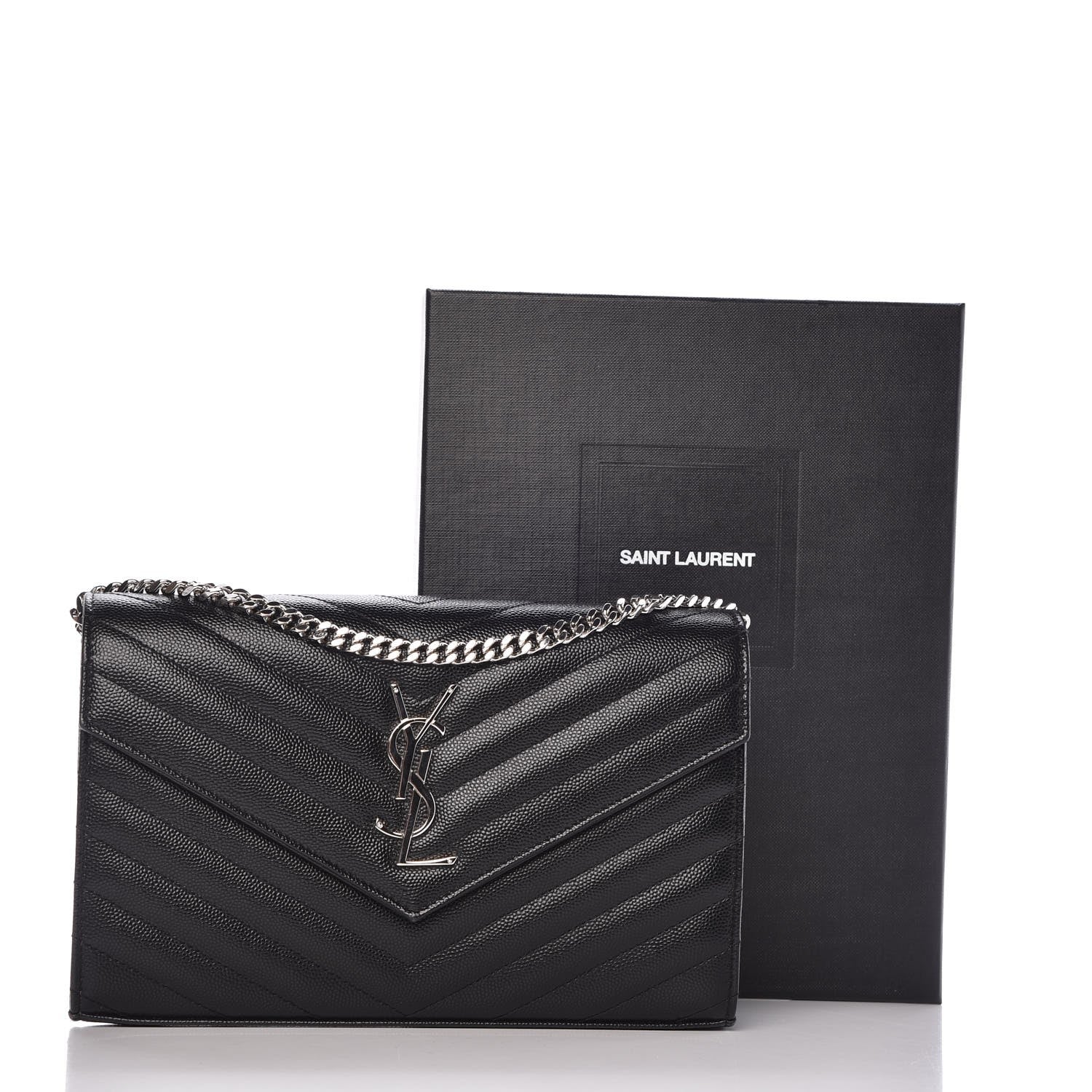 Saint Laurent Grain De Poudre Matelasse Chevron Monogram Chain Wallet Black 8 of 8