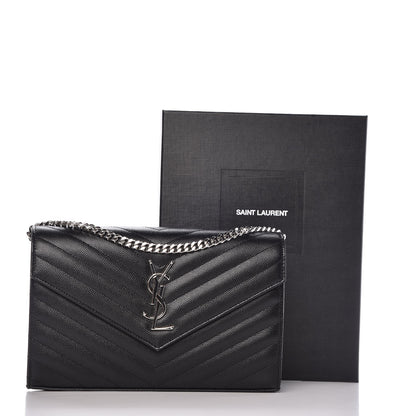 Saint Laurent Grain De Poudre Matelasse Chevron Monogram Chain Wallet Black 8 of 8
