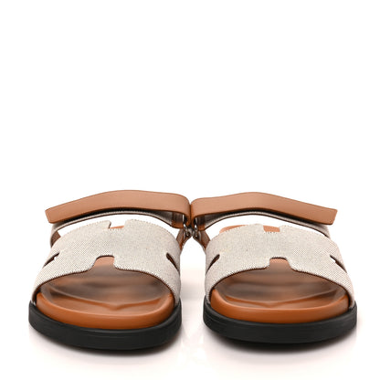 Hermes Toile De Coton Veau Lisse Mens Chypre Sandals 42.5 Prunoir Naturel 2 of 8