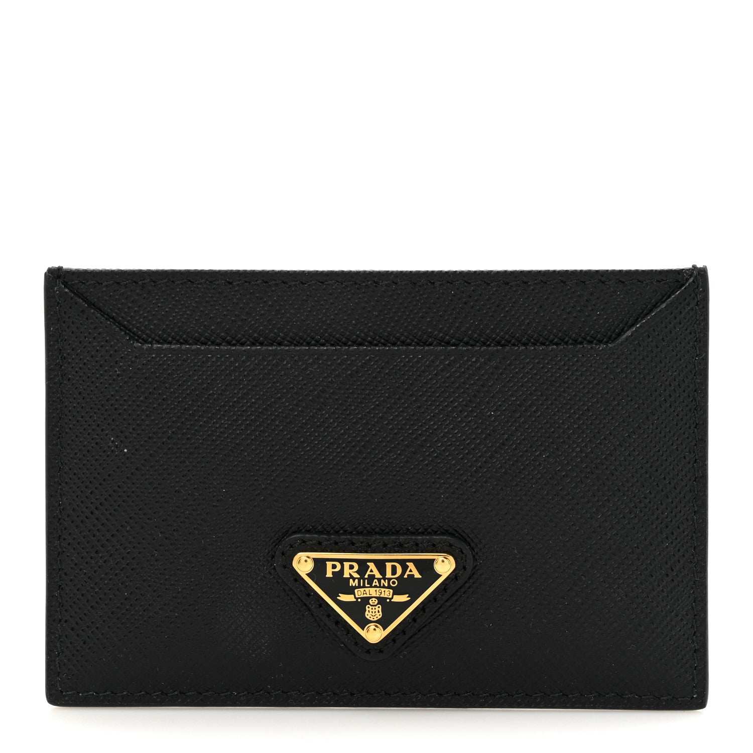 Prada Saffiano Triangle Card Holder Black 1 of 7