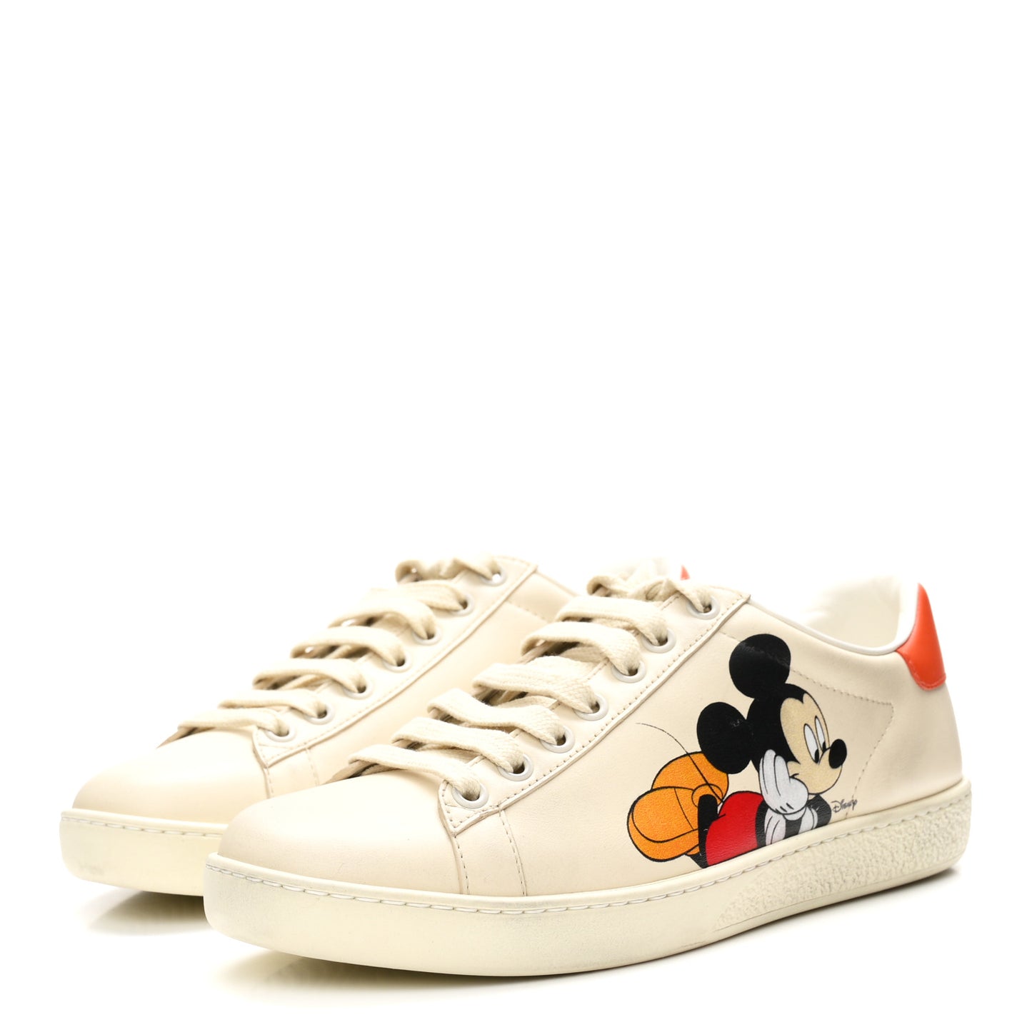 X DISNEY Miro Soft Calfskin Mickey Mouse Print Womens Ace Sneakers 36 Ivory Deep Orange